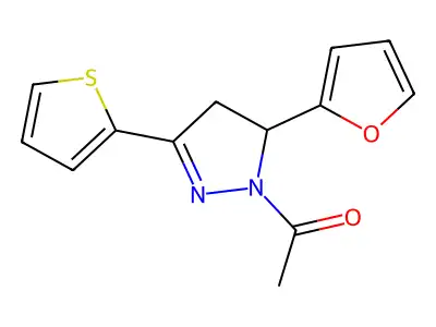 1-[3-(Furan-2-yl)-5-thiophen-2-yl-3,4-dihydropyrazol-2-yl]ethanone structure