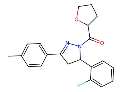 (5-(2-fluorophenyl)-3-(p-tolyl)-4,5-dihydro-1H-pyrazol-1-yl)(tetrahydrofuran-2-yl)methanone structure
