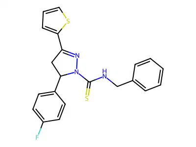 N-benzyl-3-(4-fluorophenyl)-5-thiophen-2-yl-3,4-dihydropyrazole-2-carbothioamide structure