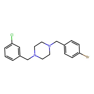 1-[(4-Bromophenyl)methyl]-4-[(3-chlorophenyl)methyl]piperazine structure