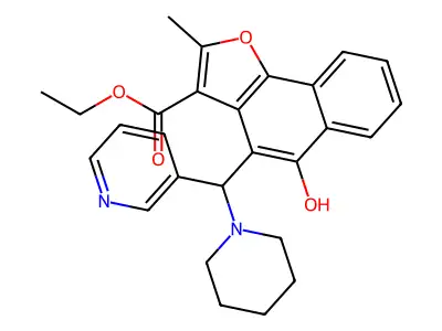 5-hydroxy-2-methyl-4-[1-piperidinyl(3-pyridinyl)methyl]-3-benzo[g]benzofurancarboxylic acid ethyl ester structure