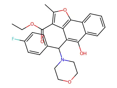 ethyl 4-[(4-fluorophenyl)(morpholin-4-yl)methyl]-5-hydroxy-2-methylnaphtho[1,2-b]furan-3-carboxylate structure