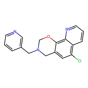 6-chloro-3-(pyridin-3-ylmethyl)-3,4-dihydro-2H-[1,3]oxazino[5,6-h]quinoline structure