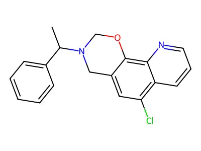 6-chloro-3-(1-phenylethyl)-3,4-dihydro-2H-[1,3]oxazino[5,6-h]quinoline structure