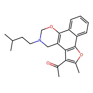 1-(3-isopentyl-6-methyl-3,4-dihydro-2H-furo[3',2':3,4]naphtho[2,1-e][1,3]oxazin-5-yl)ethanone structure
