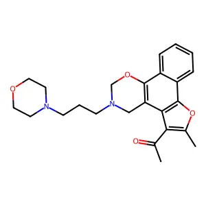 1-(6-methyl-3-(3-morpholinopropyl)-3,4-dihydro-2H-furo[3',2':3,4]naphtho[2,1-e][1,3]oxazin-5-yl)ethanone structure