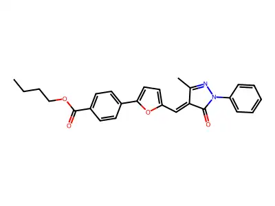 Butyl 4-[5-[(3-methyl-5-oxo-1-phenylpyrazol-4-ylidene)methyl]furan-2-yl]benzoate structure