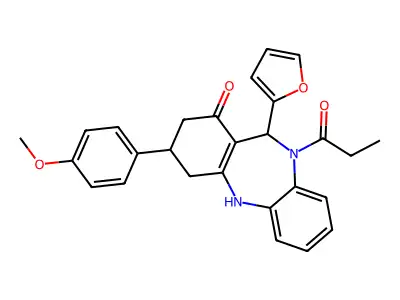 11-(2-furyl)-3-(4-methoxyphenyl)-10-propionyl-2,3,4,5,10,11-hexahydro-1H-dibenzo[b,e][1,4]diazepin-1-one structure