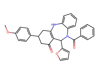 5-benzoyl-6-(furan-2-yl)-9-(4-methoxyphenyl)-8,9,10,11-tetrahydro-6H-benzo[b][1,4]benzodiazepin-7-one structure