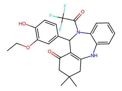 11-(3-ethoxy-4-hydroxyphenyl)-3,3-dimethyl-10-(trifluoroacetyl)-2,3,4,5,10,11-hexahydro-1H-dibenzo[b,e][1,4]diazepin-1-one structure
