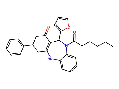 6-(furan-2-yl)-5-hexanoyl-9-phenyl-8,9,10,11-tetrahydro-6H-benzo[b][1,4]benzodiazepin-7-one structure