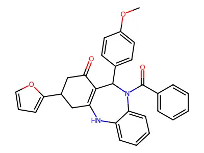 5-benzoyl-9-(furan-2-yl)-6-(4-methoxyphenyl)-8,9,10,11-tetrahydro-6H-benzo[b][1,4]benzodiazepin-7-one structure