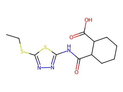 2-({[5-(ethylsulfanyl)-1,3,4-thiadiazol-2-yl]amino}carbonyl)cyclohexanecarboxylic acid structure