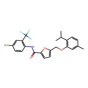 N-[4-bromo-2-(trifluoromethyl)phenyl]-5-[(5-methyl-2-propan-2-ylphenoxy)methyl]furan-2-carboxamide structure