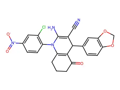 2-amino-4-(1,3-benzodioxol-5-yl)-1-(2-chloro-4-nitrophenyl)-5-oxo-4,6,7,8-tetrahydroquinoline-3-carbonitrile structure