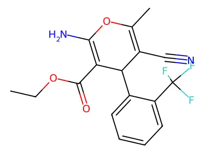 ethyl 2-amino-5-cyano-6-methyl-4-[2-(trifluoromethyl)phenyl]-4H-pyran-3-carboxylate structure