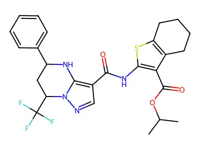 isopropyl 2-({[5-phenyl-7-(trifluoromethyl)-4,5,6,7-tetrahydropyrazolo[1,5-a]pyrimidin-3-yl]carbonyl}amino)-4,5,6,7-tetrahydro-1-benzothiophene-3-carboxylate structure