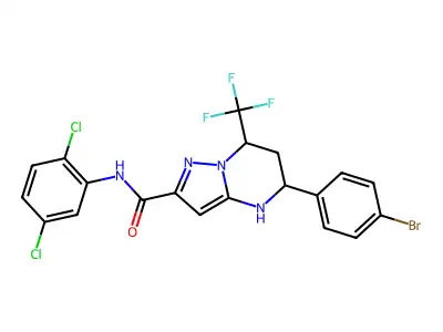 5-(4-bromophenyl)-N-(2,5-dichlorophenyl)-7-(trifluoromethyl)-4,5,6,7-tetrahydropyrazolo[1,5-a]pyrimidine-2-carboxamide structure