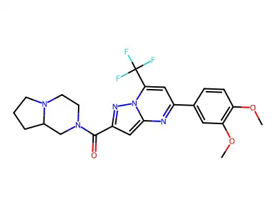 3,4,6,7,8,8a-hexahydro-1H-pyrrolo[1,2-a]pyrazin-2-yl-[5-(3,4-dimethoxyphenyl)-7-(trifluoromethyl)pyrazolo[1,5-a]pyrimidin-2-yl]methanone structure