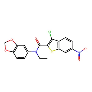 N-(1,3-benzodioxol-5-yl)-3-chloro-N-ethyl-6-nitro-1-benzothiophene-2-carboxamide structure