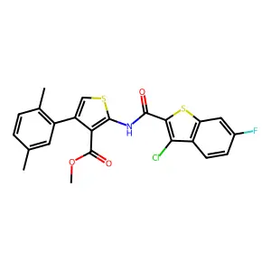 methyl 2-[(3-chloro-6-fluoro-1-benzothiophene-2-carbonyl)amino]-4-(2,5-dimethylphenyl)thiophene-3-carboxylate structure