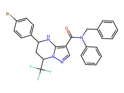 N-benzyl-5-(4-bromophenyl)-N-phenyl-7-(trifluoromethyl)-4,5,6,7-tetrahydropyrazolo[1,5-a]pyrimidine-3-carboxamide structure