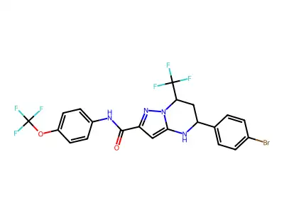 5-(4-bromophenyl)-N-[4-(trifluoromethoxy)phenyl]-7-(trifluoromethyl)-4,5,6,7-tetrahydropyrazolo[1,5-a]pyrimidine-2-carboxamide structure