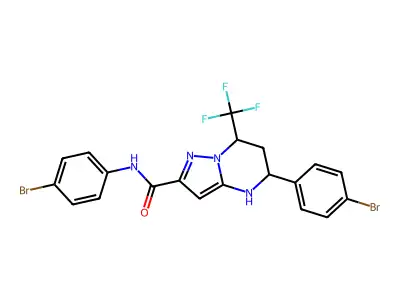 N,5-bis(4-bromophenyl)-7-(trifluoromethyl)-4,5,6,7-tetrahydropyrazolo[1,5-a]pyrimidine-2-carboxamide structure