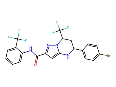 5-(4-bromophenyl)-7-(trifluoromethyl)-N-[2-(trifluoromethyl)phenyl]-4,5,6,7-tetrahydropyrazolo[1,5-a]pyrimidine-2-carboxamide structure