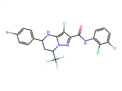 5-(4-bromophenyl)-3-chloro-N-(2,3-dichlorophenyl)-7-(trifluoromethyl)-4,5,6,7-tetrahydropyrazolo[1,5-a]pyrimidine-2-carboxamide structure