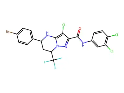 5-(4-bromophenyl)-3-chloro-N-(3,4-dichlorophenyl)-7-(trifluoromethyl)-4,5,6,7-tetrahydropyrazolo[1,5-a]pyrimidine-2-carboxamide structure