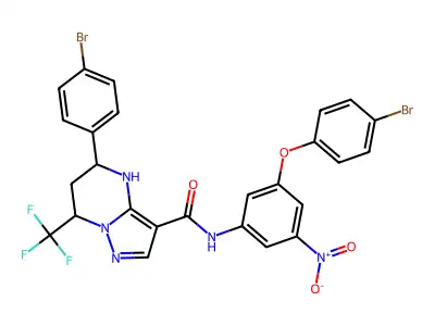N-{3-(4-bromophenoxy)-5-nitrophenyl}-5-(4-bromophenyl)-7-(trifluoromethyl)-4,5,6,7-tetrahydropyrazolo[1,5-a]pyrimidine-3-carboxamide structure