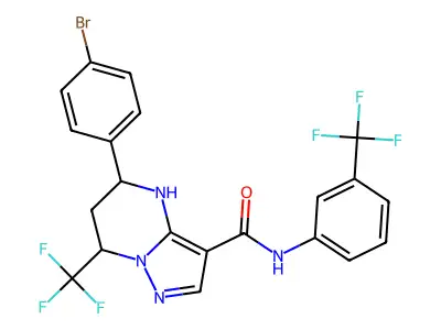 5-(4-bromophenyl)-7-(trifluoromethyl)-N-[3-(trifluoromethyl)phenyl]-4,5,6,7-tetrahydropyrazolo[1,5-a]pyrimidine-3-carboxamide structure