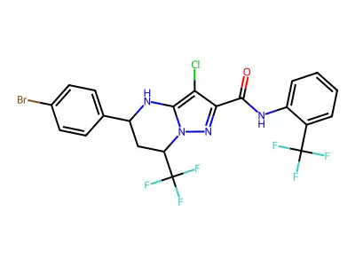5-(4-bromophenyl)-3-chloro-7-(trifluoromethyl)-N-[2-(trifluoromethyl)phenyl]-4,5,6,7-tetrahydropyrazolo[1,5-a]pyrimidine-2-carboxamide structure