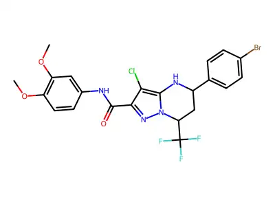 5-(4-bromophenyl)-3-chloro-N-(3,4-dimethoxyphenyl)-7-(trifluoromethyl)-4,5,6,7-tetrahydropyrazolo[1,5-a]pyrimidine-2-carboxamide structure