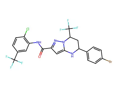 5-(4-bromophenyl)-N-[2-chloro-5-(trifluoromethyl)phenyl]-7-(trifluoromethyl)-4,5,6,7-tetrahydropyrazolo[1,5-a]pyrimidine-2-carboxamide structure