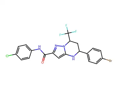 5-(4-bromophenyl)-N-(4-chlorophenyl)-7-(trifluoromethyl)-4,5,6,7-tetrahydropyrazolo[1,5-a]pyrimidine-2-carboxamide structure