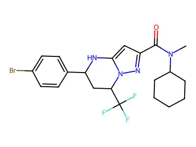 5-(4-bromophenyl)-N-cyclohexyl-N-methyl-7-(trifluoromethyl)-4,5,6,7-tetrahydropyrazolo[1,5-a]pyrimidine-2-carboxamide structure