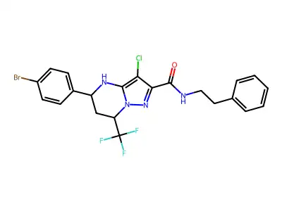 5-(4-bromophenyl)-3-chloro-N-(2-phenylethyl)-7-(trifluoromethyl)-4,5,6,7-tetrahydropyrazolo[1,5-a]pyrimidine-2-carboxamide structure