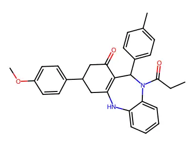 1-[1-hydroxy-3-(4-methoxyphenyl)-11-(4-methylphenyl)-2,3,4,11-tetrahydro-10H-dibenzo[b,e][1,4]diazepin-10-yl]propan-1-one structure