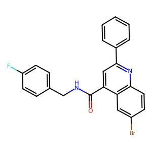 6-bromo-N-[(4-fluorophenyl)methyl]-2-phenylquinoline-4-carboxamide structure
