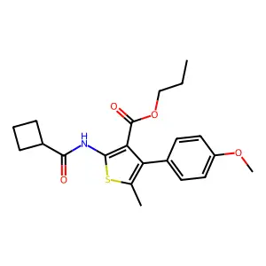 propyl 2-(cyclobutanecarbonylamino)-4-(4-methoxyphenyl)-5-methylthiophene-3-carboxylate structure