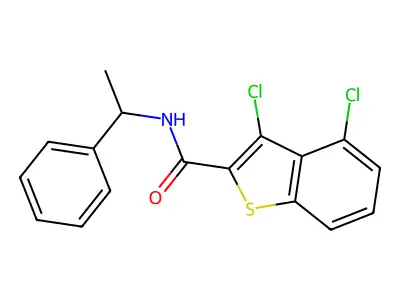 3,4-dichloro-N-(1-phenylethyl)-1-benzothiophene-2-carboxamide structure