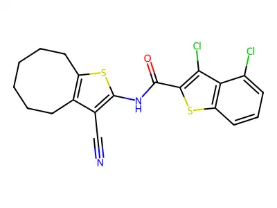 3,4-dichloro-N-(3-cyano-4,5,6,7,8,9-hexahydrocycloocta[b]thiophen-2-yl)-1-benzothiophene-2-carboxamide structure