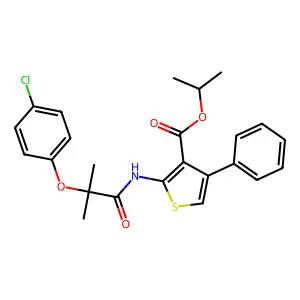 isopropyl 2-{[2-(4-chlorophenoxy)-2-methylpropanoyl]amino}-4-phenyl-3-thiophenecarboxylate structure