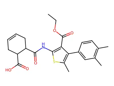 6-[[4-(3,4-dimethylphenyl)-3-ethoxycarbonyl-5-methylthiophen-2-yl]carbamoyl]cyclohex-3-ene-1-carboxylic acid structure