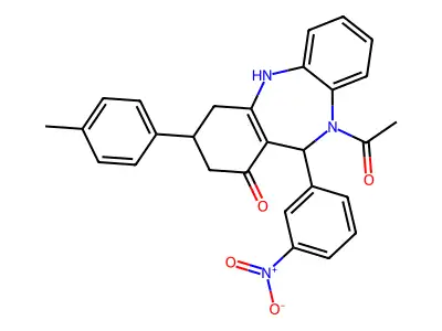 5-acetyl-9-(4-methylphenyl)-6-(3-nitrophenyl)-8,9,10,11-tetrahydro-6H-benzo[b][1,4]benzodiazepin-7-one structure