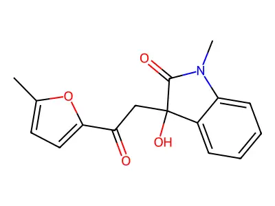 3-Hydroxy-1-methyl-3-[2-(5-methylfuran-2-yl)-2-oxoethyl]indol-2-one structure
