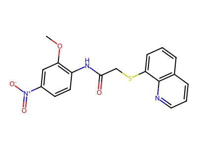 N-(2-methoxy-4-nitrophenyl)-2-(quinolin-8-ylsulfanyl)acetamide structure