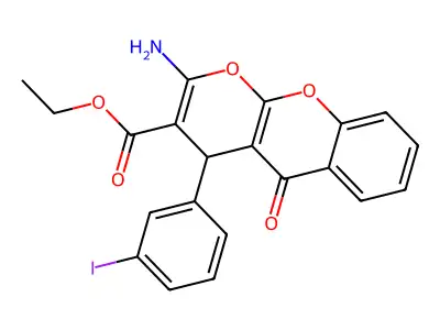 ethyl 2-amino-4-(3-iodophenyl)-5-oxo-4H,5H-pyrano[2,3-b]chromene-3-carboxylate structure